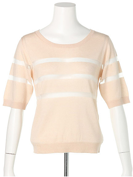 透けライン入り五分袖ニット