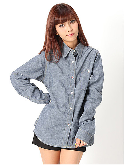 山型ポケットデニムシャツ