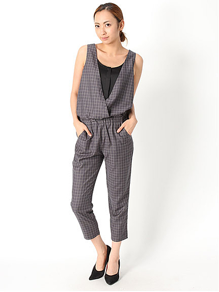 レイヤード風チェックコンビネゾン