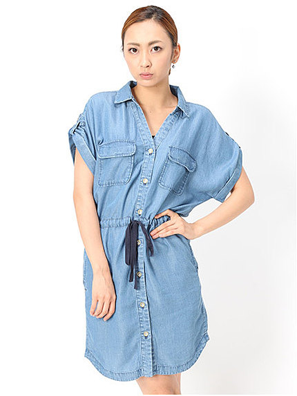 ドロストデニムシャツワンピ