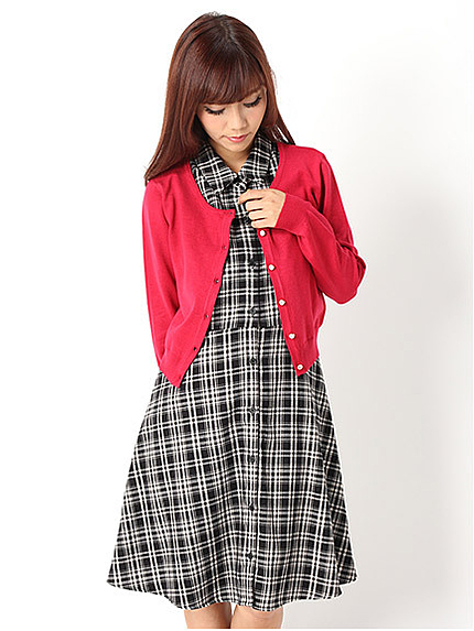 チェックシャツワンピ＋カーデSET