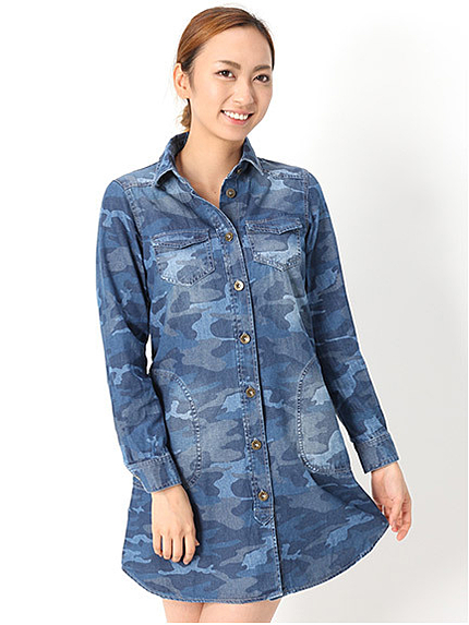 カモフラデニムシャツワンピ