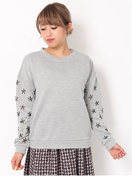 袖ビジュー付トップス