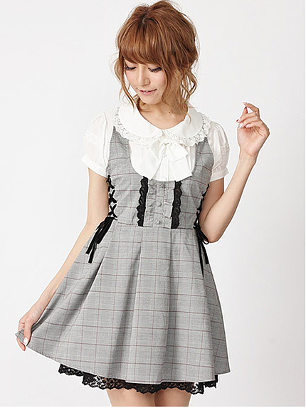 14.AW　サイドスピンドルグレンチェックジャンパースカート