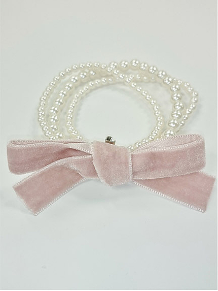 14.AW ベロアリボン付き３連パールブレスレット