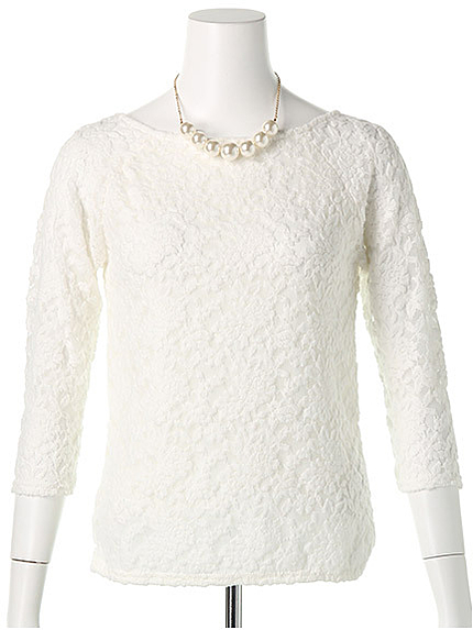 ネックレス付き起毛レースカットソー