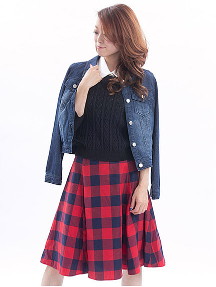 ブロックチェックフレアースカート