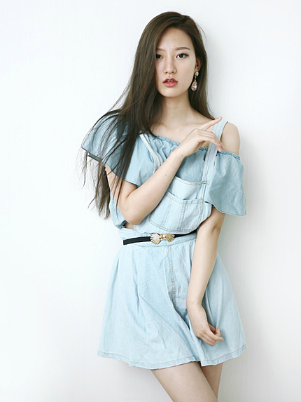 i-SOOKデニムフレアスカートサロペット