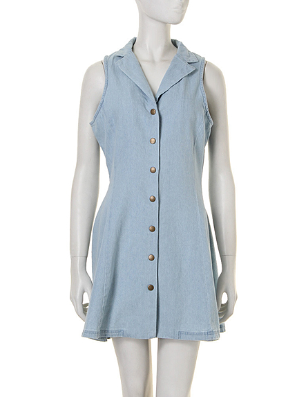 i-SOOK襟付きデニムフレアワンピ