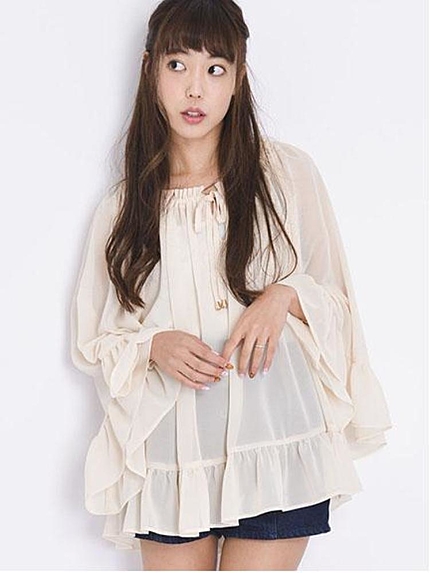 【green】シフォンボリュームポンチョ