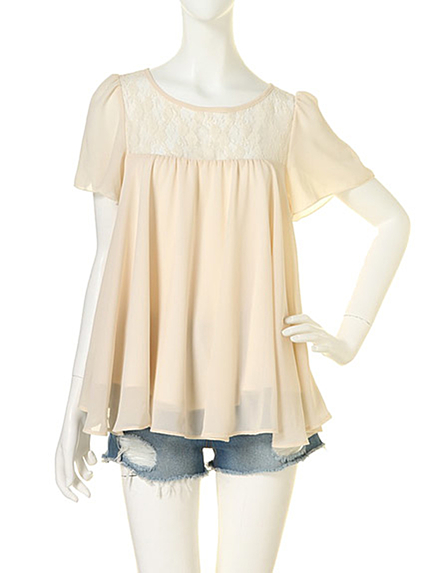 【green】デコルテレースフリル袖ブラウス