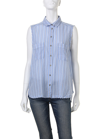 【Men’s Like】コットンノースリストライプシャツ