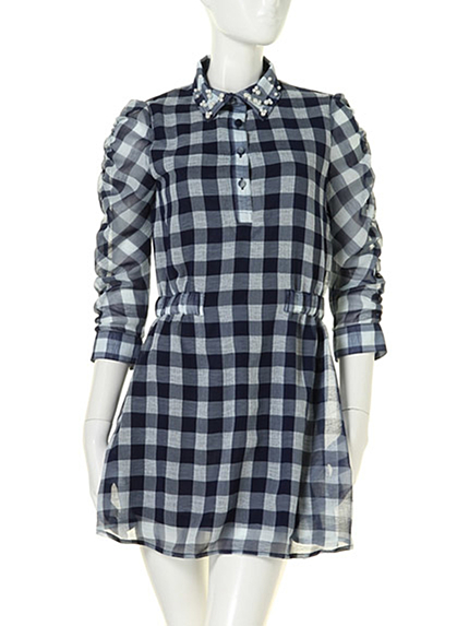 Jelill【GY】チェック衿ビジューOP