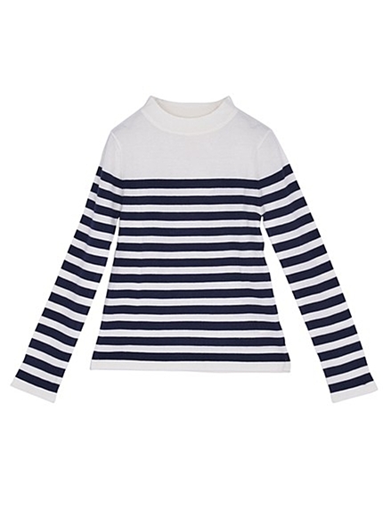 Littny【CL】マリンボーダーハイネックトップス