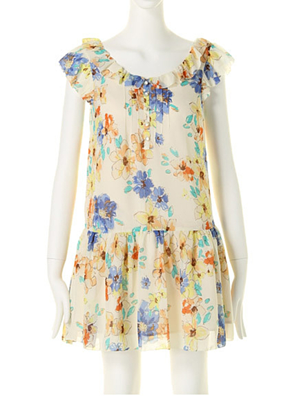 MERCURYDUOBIJ ぼかしフラワープリントフリルOP