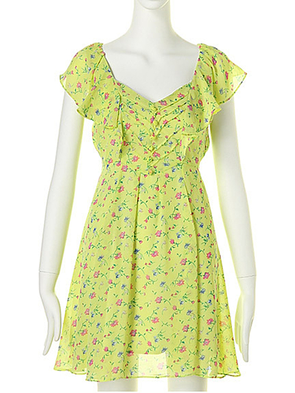 MERCURYDUODUO シフォンフラワーptラッフルOP