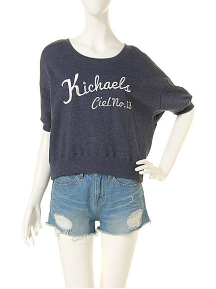 【red】五分袖ドルマン裏毛トップス