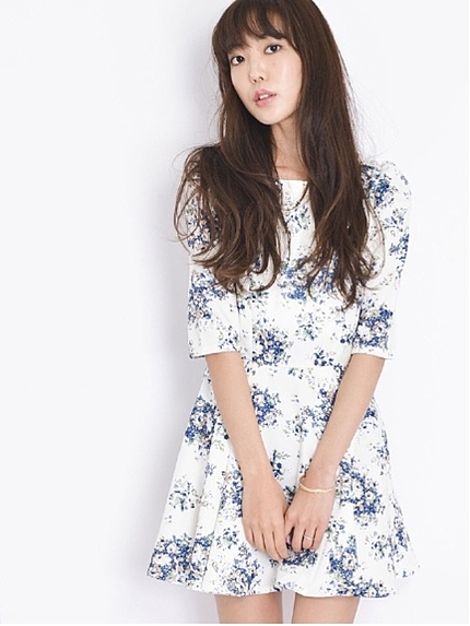 花柄5部袖ワンピース