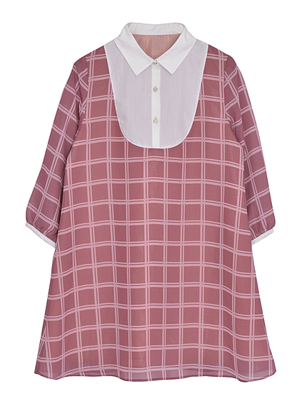 MiCOAMERi【MiCOAMERi】チェックシフォンAラインワンピース