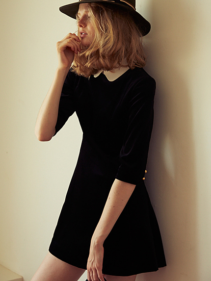 【W】襟付きベロアワンピース