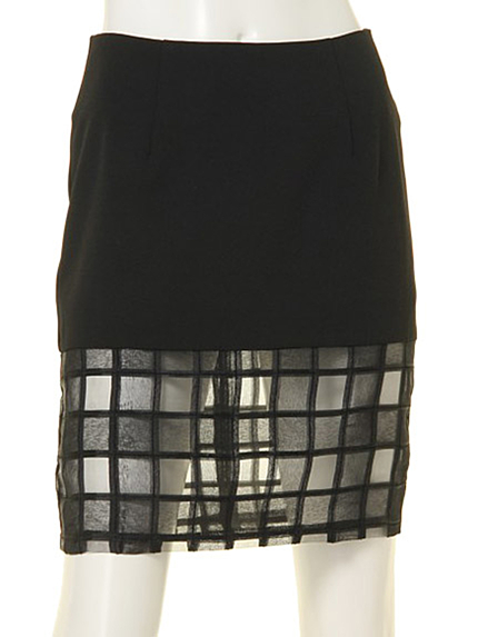 RIVEDA【Sweet】格子オーガンジーメッシュ切替Skirt