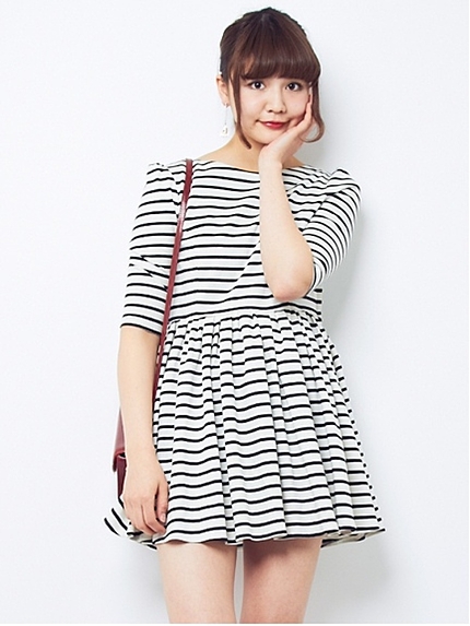 【dazzlin】ボーダー7分袖フレアワンピース