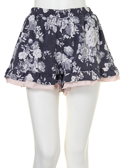 affinoフラワー裾フリルショートパンツ