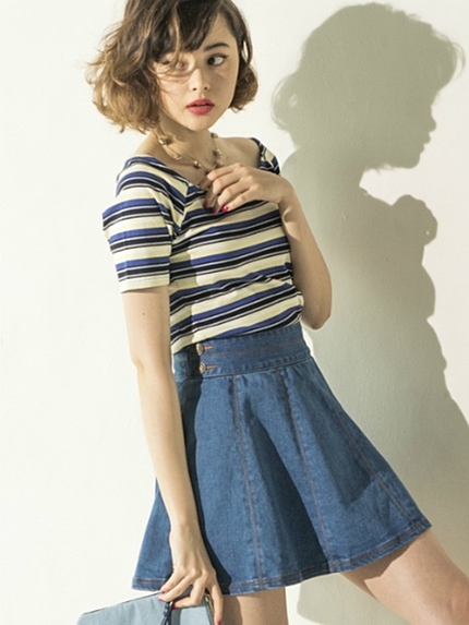 【R】デニムフレアスカート