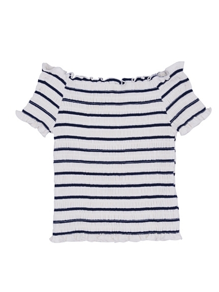 【R】ボーダーシャーリングトップス