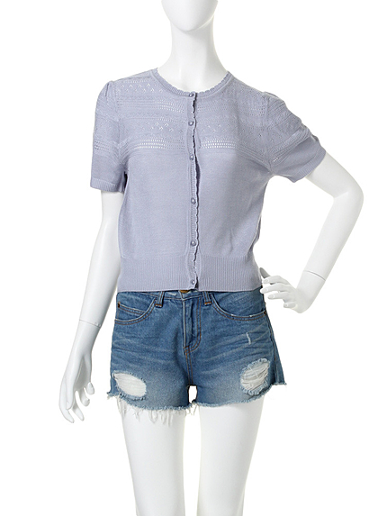 【W】パターンメッシュ半袖カーディガン