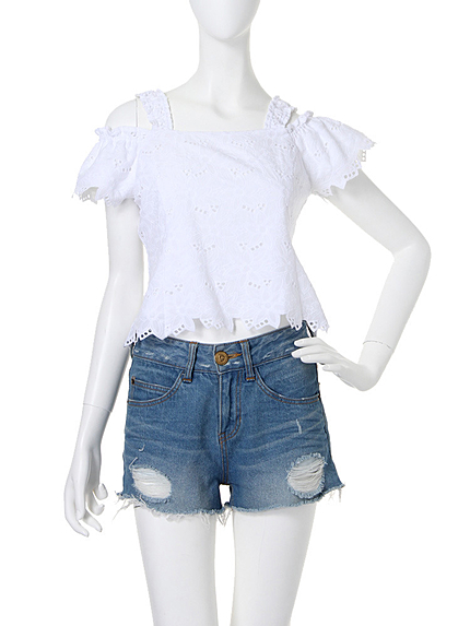 【dazzlin】肩アキコットンレーストップス