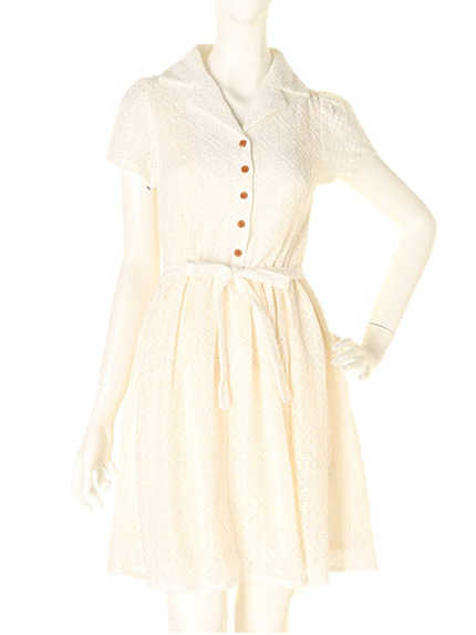 【W】開襟シャツレースワンピース