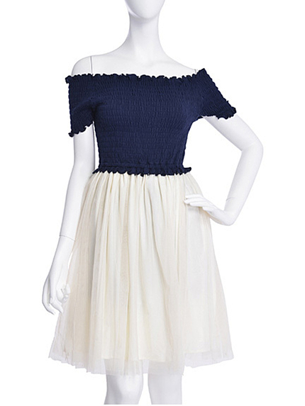 【W】オフショルダーチュールコンビワンピース