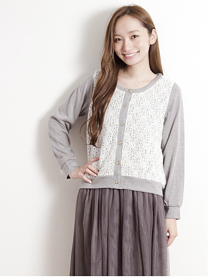 ・フロントレースクルーネックカーディガン