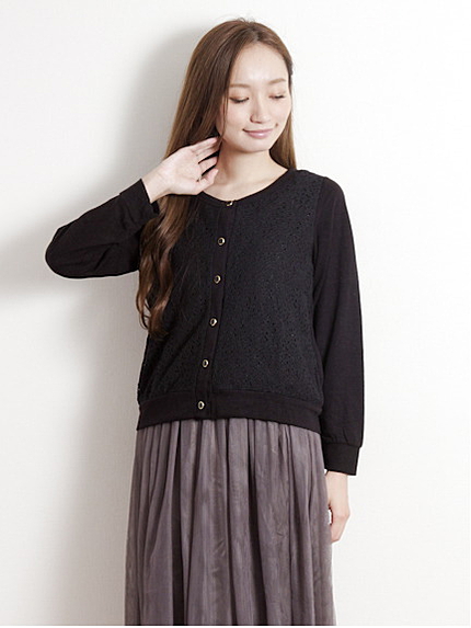 ・フロントレースクルーネックカーディガン