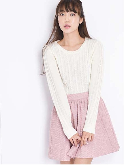 【white】パステルケーブルニット