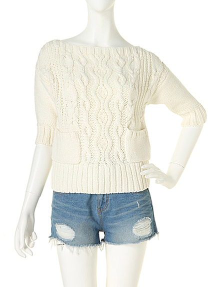 ポケット付ケーブルニット