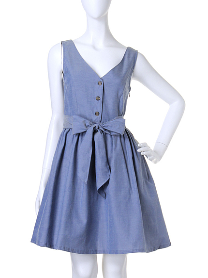 【dazzlin】Ｖネックシャンブレーフレアワンピース