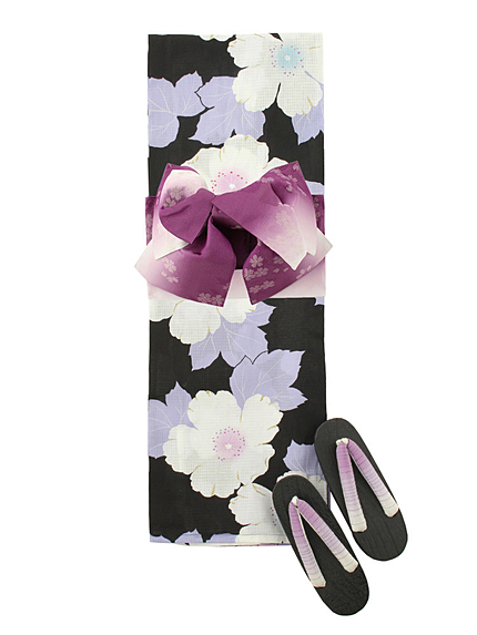 RUNWAY channel【浴衣コレクション】3点セット ハイビスカス クロ