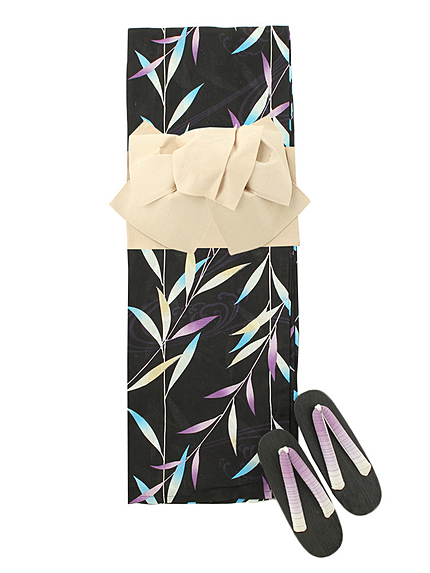 RUNWAY channel【浴衣コレクション】3点セット 流水に笹 クロ