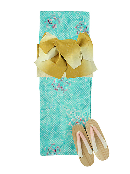 RUNWAY channel【浴衣コレクション】3点セット 絞り調バラ ターコイズ