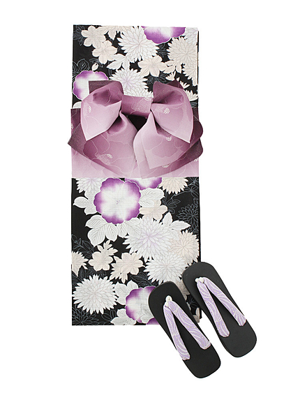 RUNWAY channel【浴衣コレクション】3点セット 朝顔に菊尽くし BK