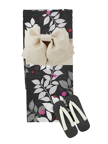 RUNWAY channel【浴衣コレクション】3点セット 南天 BK