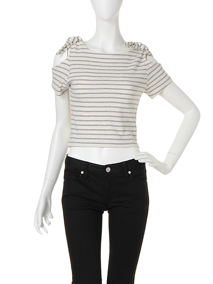 【dazzlin】肩リボンボーダートップス