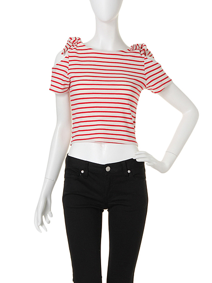 【dazzlin】肩リボンボーダートップス