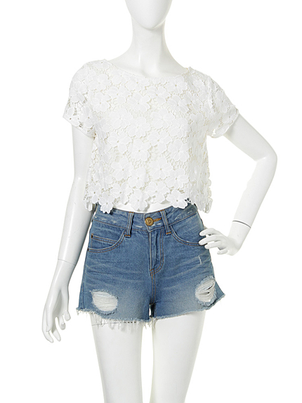 【dazzlin】フラワーレースショートトップス