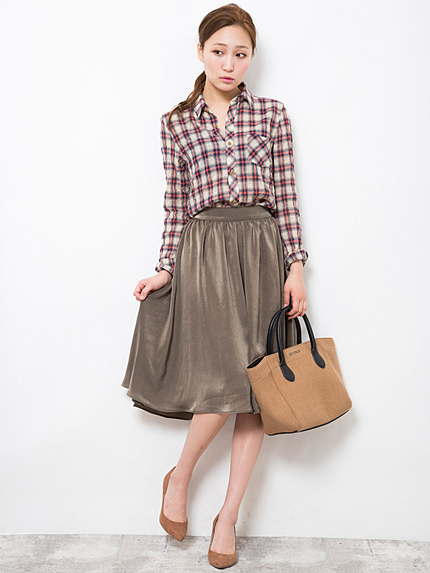 choosy chu【CB】ウールナイロンガーゼチェックシャツ