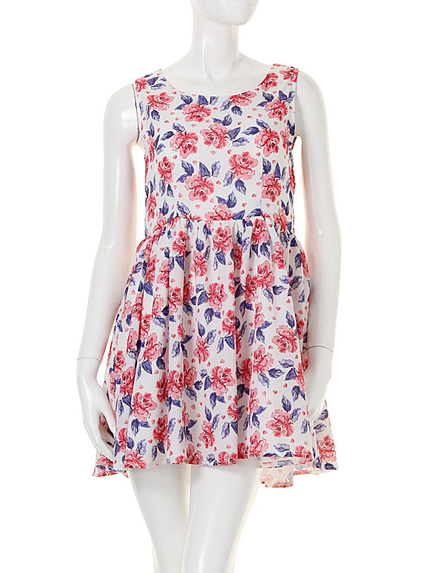 Littny【GY】ローズプリントワンピース