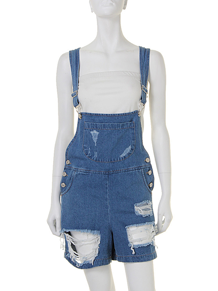 i-SOOKダメージショートデニムサロペット