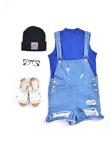 i-SOOKダメージショートデニムサロペット